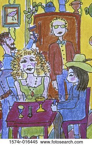 Stock Photography - Party Time 2003 Jane Butler (b. 1949 American) Colored pencil Private Collection. Fotosearch