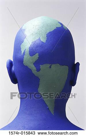 Rear view of a man's bald head with the Americas painted on it View Large Photo Image Stock Image - Rear view of a man's bald head with the Americas painted on it. Fotosearch