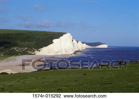 Stock Image - Seven Sisters Cliff Sussex England. Fotosearch