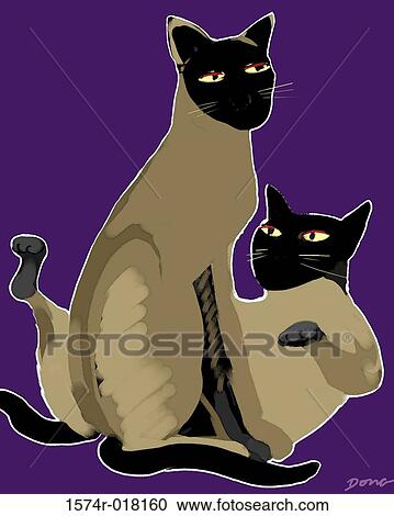 Stock Image - Siamese Cats 2002 Diana Ong (b. 1940/Chinese-American) Computer graphics. Fotosearch