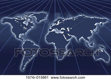 Stock Image - World map on a grid. Fotosearch