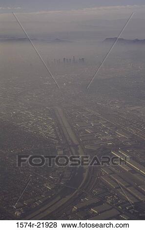 Aerial view of smog over Los Angeles, California, USA View Large Photo Image Stock Photo - Aerial view of smog over Los Angeles, California, USA. Fotosearch