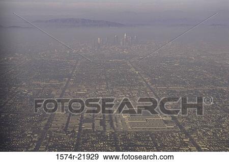 Aerial view of smog over Los Angeles, California, USA View Large Photo Image Stock Photo - Aerial view of smog over Los Angeles, California, USA. Fotosearch