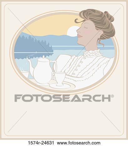 Stock Image - Art Nouveau Woman 4 Linda Braucht (20th C. American) Computer Graphics. Fotosearch