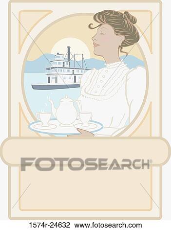 Stock Image - Art Nouveau Woman 5 Linda Braucht (20th C. American) Computer Graphics. Fotosearch