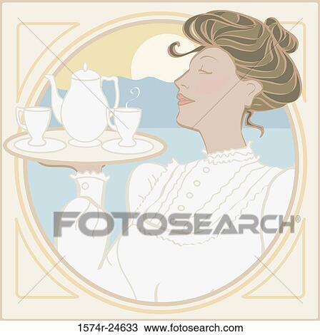 Stock Image - Art Nouveau Woman 6 Linda Braucht (20th C. American) Computer Graphics. Fotosearch