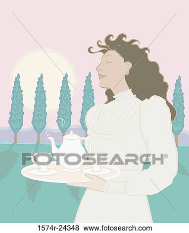 Stock Photo - Art Nouveau Woman in Poplars Linda Braucht (20th C. American) Computer Graphics. Fotosearch