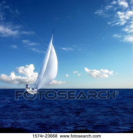 Stock Photo - Boat sailing in the sea. Fotosearch