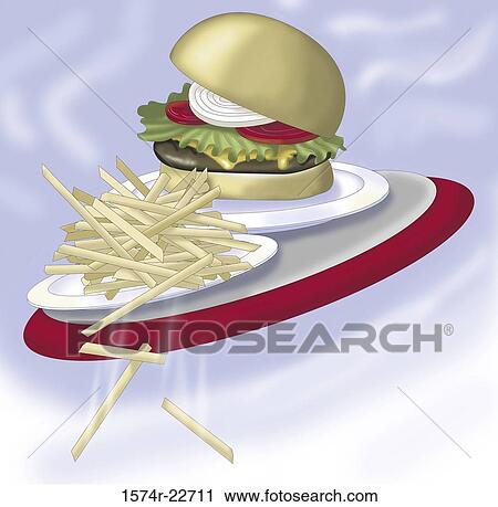 Stock Image - Burgers & Fries 2004 Linda Braucht (20th C. American) Computer graphics. Fotosearch