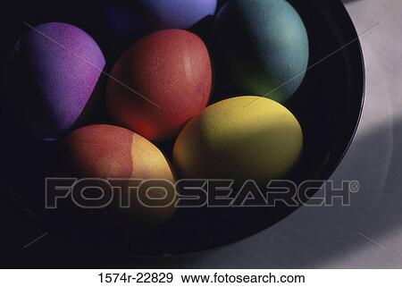 Stock Photo - Close-up of a bowl of Easter eggs. Fotosearch