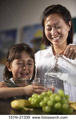 Close-up of a mid adult woman pouring water into a glass held by her daughter View Large Photo Image Stock Photo - Close-up of a mid adult woman pouring water into a glass held by her daughter. Fotosearch