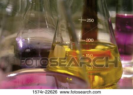 Close-up of chemicals in conical flasks View Large Photo Image Stock Photograph - Close-up of chemicals in conical flasks. Fotosearch