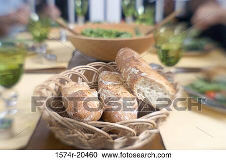 Stock Image - Close-up of loaves of bread in a basket. Fotosearch