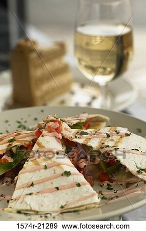 Stock Photo - Close-up of pita bread sandwiches on a plate. Fotosearch