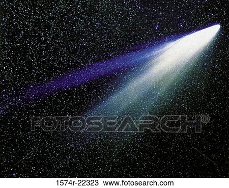 Stock Image - Comet orbiting in space. Fotosearch