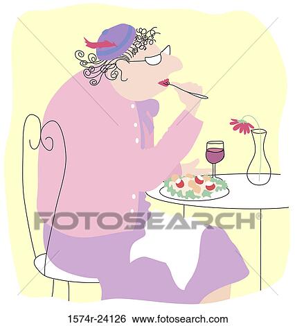 Elderly Lady at Dinner, Linda Braucht (20th C. American), Computer Graphics View Large Photo Image Stock Photograph - Elderly Lady at Dinner, Linda Braucht (20th C. American), Computer Graphics. Fotosearch