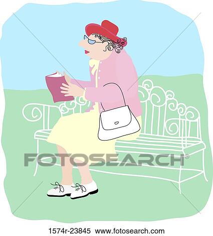 Stock Photography - Elderly Lady Reading, Linda Braucht (20th C. American), Computer Graphics. Fotosearch