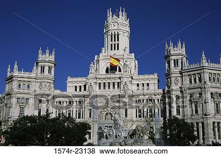 Facade of a building, Cibeles Fountain, Communications Palace, Plaza de Cibeles, Madrid, Spain View Large Photo Image Stock Photo - Facade of a building, Cibeles Fountain, Communications Palace, Plaza de Cibeles, Madrid, Spain. Fotosearch