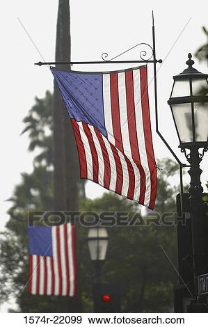 Stock Photo - Flag of the United States of America suspended. Fotosearch