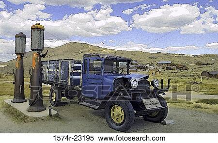 Stock Photography - Flat bed truck at a gas station, Bodie State Historic Park, California, USA. Fotosearch