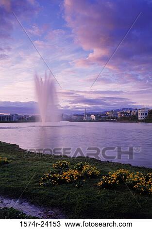 Fountain in a river, Hljomskalagardur Park, Reykjavik, Iceland View Large Photo Image Stock Image - Fountain in a river, Hljomskalagardur Park, Reykjavik, Iceland. Fotosearch