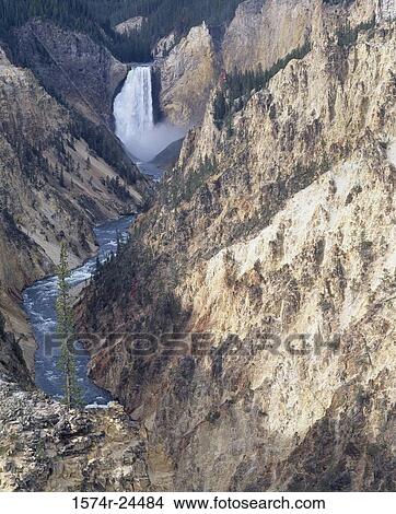 Picture - High angle view of a river in a valley, Yellowstone National Park, Wyoming, USA. Fotosearch