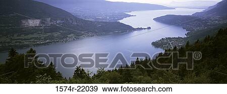 Stock Photo - High angle view of Lake Annecy, France. Fotosearch