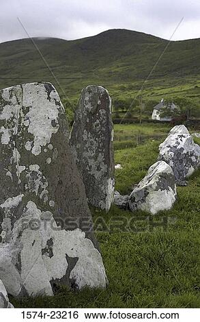 Stock Photograph - Hillside, Standing Stones, Ireland. Fotosearch