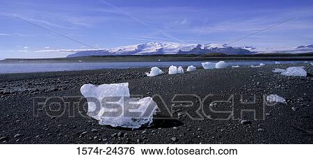 Stock Photograph - Ice on the beach, Oraefajokull Glacier, Iceland. Fotosearch