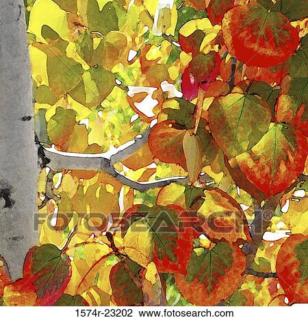 Stock Image - Illustration of leaves on a tree in autumn. Fotosearch