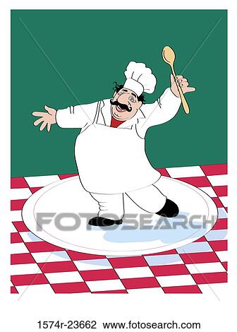 Stock Image - Italian Chef Linda Braucht (20th C. American) Computer Graphics. Fotosearch