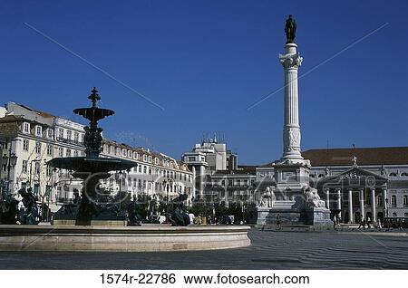 Low angle view of a fountain in front of buildings, Rossio Square, Lisbon, Portugal View Large Photo Image Stock Photograph - Low angle view of a fountain in front of buildings, Rossio Square, Lisbon, Portugal. Fotosearch