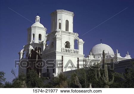 Low angle view of Mission San Xavier del Bac, Tucson, Arizona, USA View Large Photo Image Stock Photo - Low angle view of Mission San Xavier del Bac, Tucson, Arizona, USA. Fotosearch