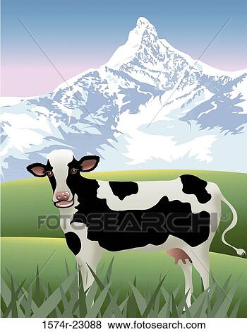Stock Photo - Matterhorn Cow 2004 Linda Braucht (20th C. American) Computer graphics. Fotosearch