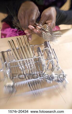 Mid section view of a woman arranging forks in a cutlery rack View Large Photo Image Picture - Mid section view of a woman arranging forks in a cutlery rack. Fotosearch