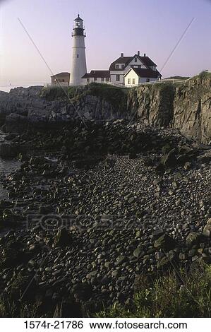 Stock Photograph - Panoramic view of the Portland Head Lighthouse, Cape Elizabeth, Maine, USA. Fotosearch
