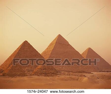 Stock Photo - Pyramids in a desert, Giza Pyramids, Giza, Egypt. Fotosearch