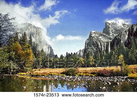 Stock Image - Reflection of trees in water, Yosemite National Park, California, USA. Fotosearch