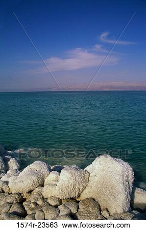 Stock Image - Rocks on the coast, Dead Sea, Israel. Fotosearch