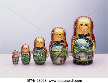 Stock Photo - Row of five Russian dolls. Fotosearch