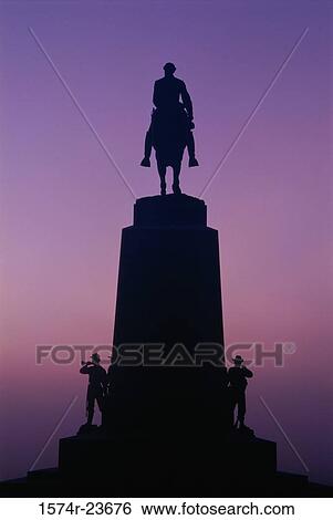Silhouette of a statue at dusk, Virginia Memorial, Gettysburg National Military Park, Gettysburg, Pennsylvania, USA View Large Photo Image Stock Photograph - Silhouette of a statue at dusk, Virginia Memorial, Gettysburg National Military Park, Gettysburg, Pennsylvania, USA. Fotosearch