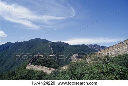 Stock Photo - Surrounding wall on a mountain range, Great Wall, Mutianyu, China. Fotosearch
