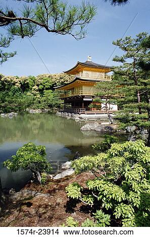 Picture - Temple on the waterfront, Kinkaku-Ji Temple, Kyoto, Japan. Fotosearch