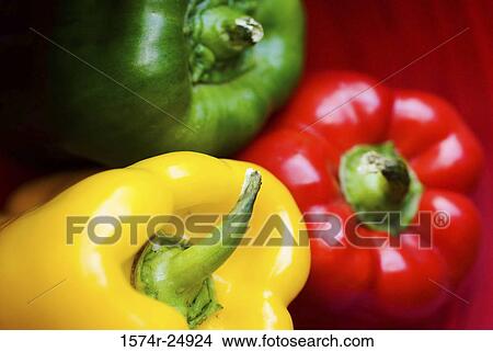 Picture - Close-up of three bell peppers. Fotosearch