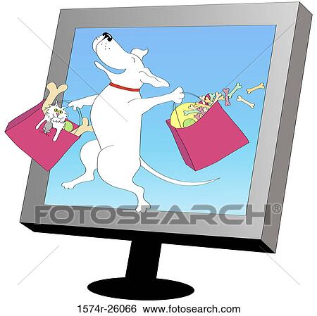 Stock Photograph - Dog Online Shopping Linda Braucht (b. 20th C. /American) Computer graphics. Fotosearch