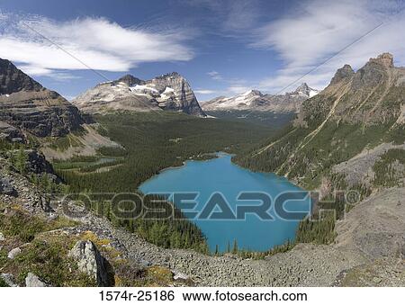 High angle view of a lake surrounded by mountains, Lake O'Hara, Yoho National Park, British Columbia, Canada View Large Photo Image Stock Photograph - High angle view of a lake surrounded by mountains, Lake O'Hara, Yoho National Park, British Columbia, Canada. Fotosearch
