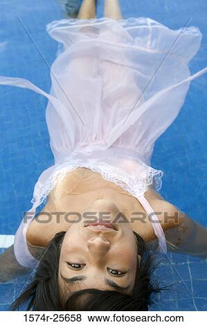 High angle view of a young woman in a swimming pool View Large Photo Image Stock Photo - High angle view of a young woman in a swimming pool. Fotosearch