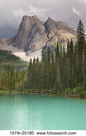 Stock Image - Lake in front of a mountain, Emerald Lake, Yoho National Park, British Columbia, Canada. Fotosearch