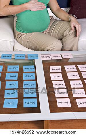 Mid section view of a pregnant young woman sitting in front of baby name tags View Large Photo Image Stock Image - Mid section view of a pregnant young woman sitting in front of baby name tags. Fotosearch