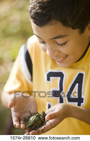 Boy holding a frog in his hands View Large Photo Image Stock Image - Boy holding a frog in his hands. Fotosearch
